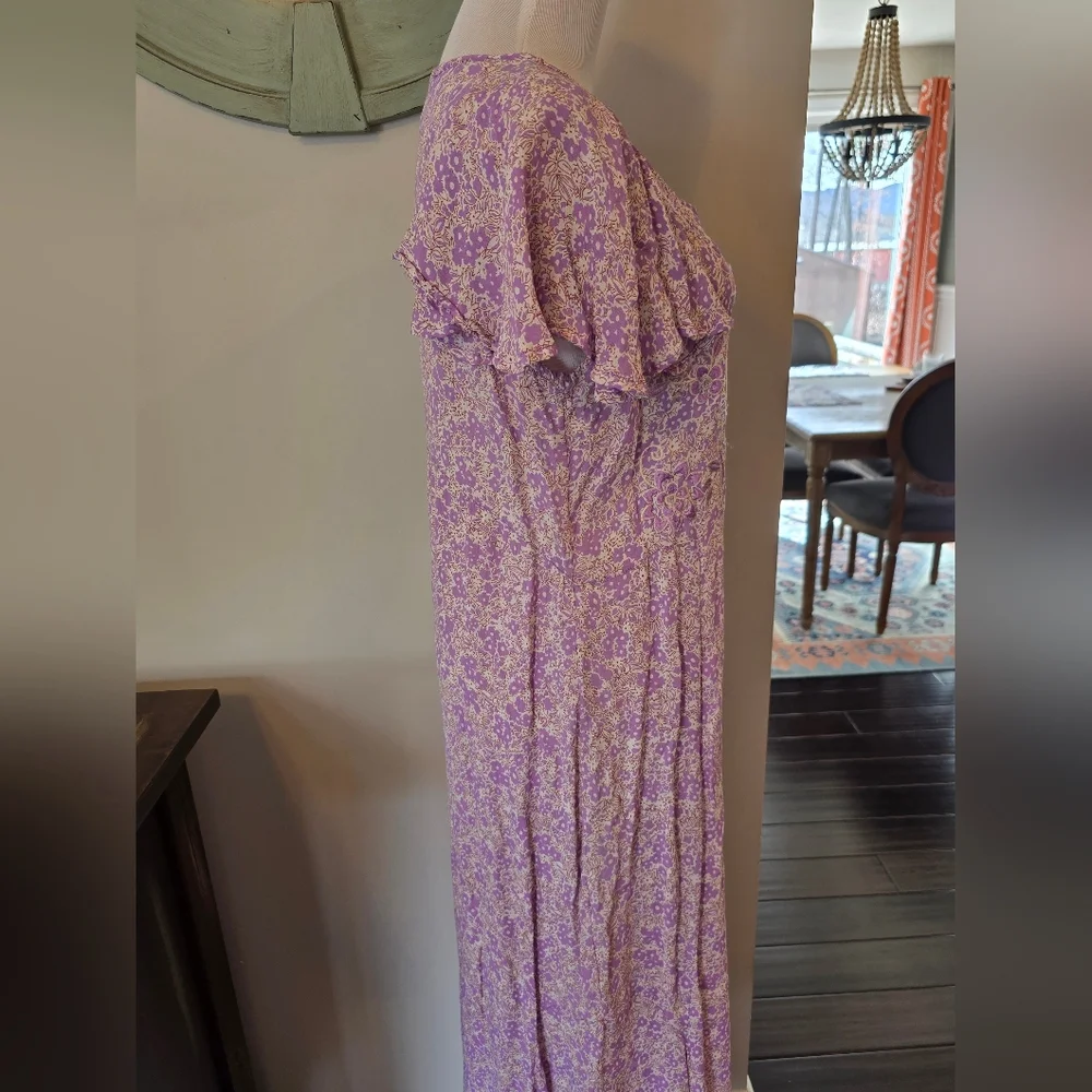 April Cornell Size Large Lavender Floral Embroidered Maxi Dress Flutter Sleeve - Picture 5 of 12